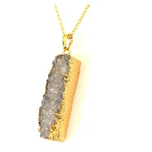 Titanium AB Natural Agate Druzy Bar Necklace